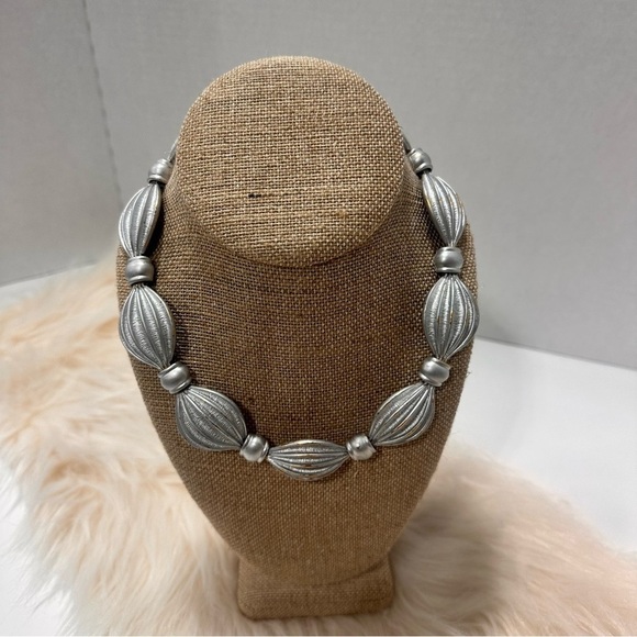 Vintage 1990's Chunky Silver Modern Statement Collar Necklace - Picture 4 of 14